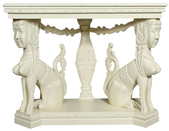 Biscottini Consolle in legno massiccio finitura bianca anticata L114xPR49xH81 cm stile