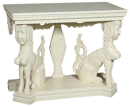 Biscottini Consolle in legno massiccio finitura bianca anticata L114xPR49xH81 cm stile