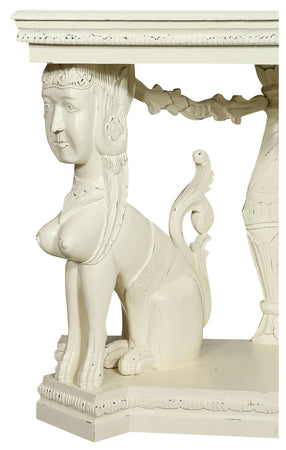 Biscottini Consolle Biscottini bianca anticata legno massello coloniale intagliata