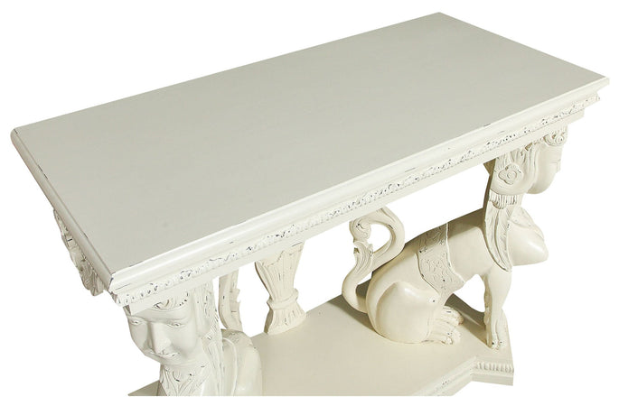 Biscottini Consolle in legno massiccio finitura bianca anticata L114xPR49xH81 cm stile