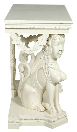 Biscottini Consolle in legno massiccio finitura bianca anticata L114xPR49xH81 cm stile