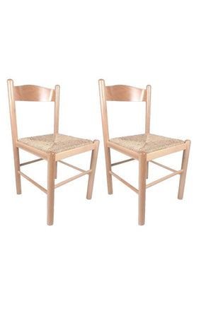 MOBILI 2G - Set 2 sedie arte povera legno naturale seduta paglia 43x43x83