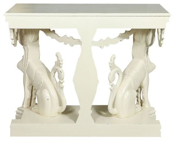 Biscottini Consolle in legno massiccio finitura bianca anticata L114xPR49xH81 cm stile