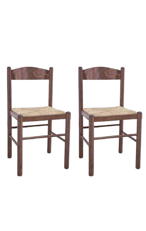 MOBILI 2G - Set 2 sedie arte povera legno tinta noce seduta paglia 43x43x83