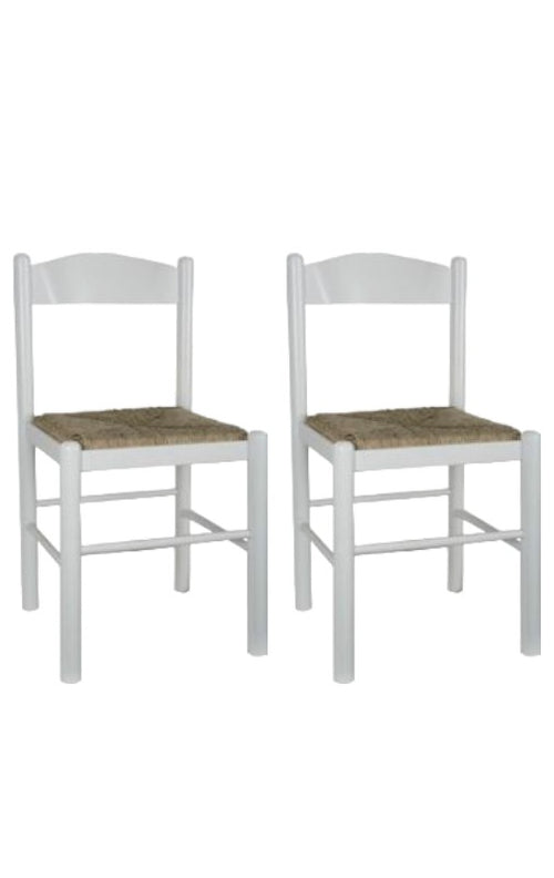 MOBILI 2G - Set 2 sedie shabby legno bianco seduta paglia 43x43x83