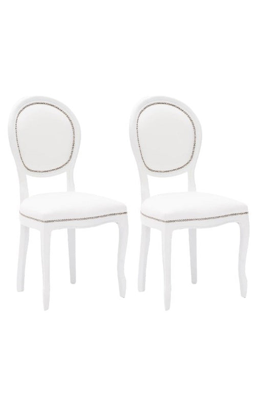 MOBILI 2G - Set 2 sedie shabby  legno imbottita ecopelle bianca 50x47x100