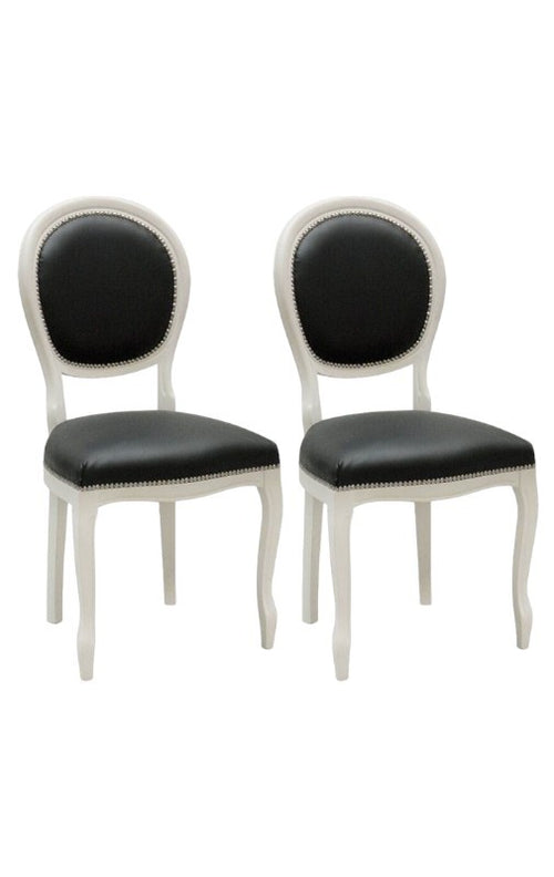 MOBILI 2G - Set 2 sedie shabby  legno imbottita ecopelle nero 50x47x100