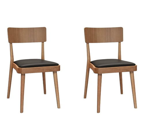 MOBILI 2G - Set 2 sedie legno naturale seduta ecopelle nera 48x45,5x79