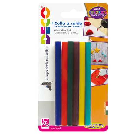 12 Stick Colle Colori Assortiti Per Pistola Mini Tg02M D.7Mm - Lungh.10Cm Deco