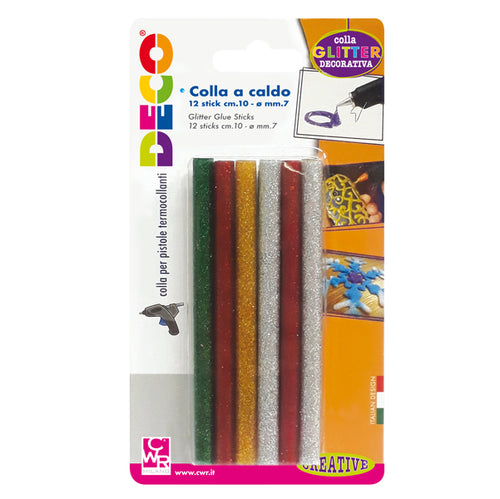 12 Stick Colle Glitter Assortite Per Pistola Mini Tg02M D.7Mm - Lungh.10Cm Deco