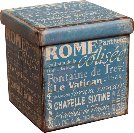 Biscottini Pouf Contenitore Biscottini Ecopelle Blu Salvaspazio Richiudibile 32x32x32