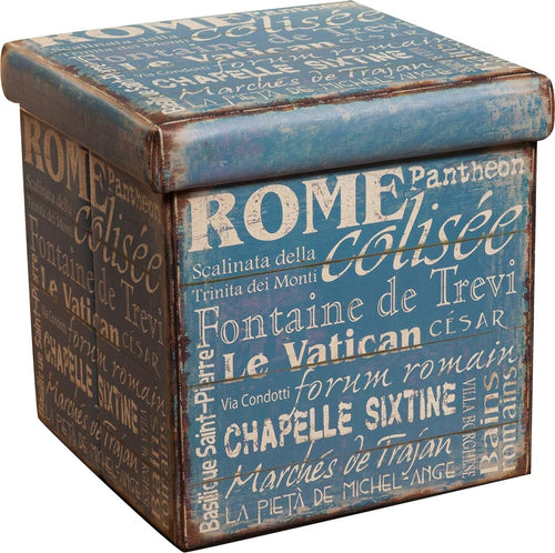 Biscottini Pouf Contenitore Biscottini Ecopelle Blu Salvaspazio Richiudibile 32x32x32