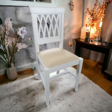Sedia legno shabby bianco imbottita beige 44x46x96