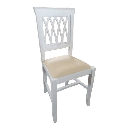 Sedia legno shabby bianco imbottita beige 44x46x96