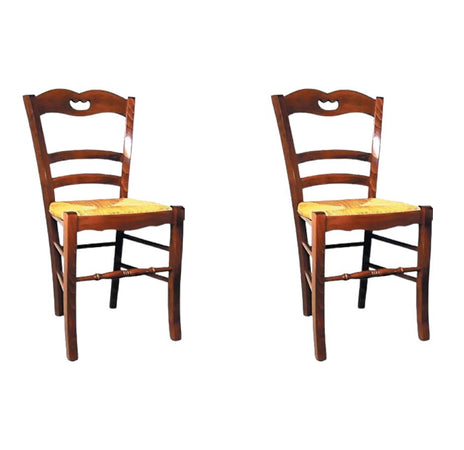MOBILI 2G - Set 2 sedie legno classiche noce seduta paglia 45x45x88