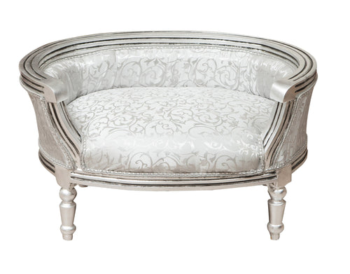 Biscottini Pouf Schienale Luigi XVI Biscottini Legno Faggio Argento Intagliato 74x53x41