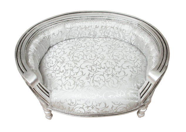 Biscottini Pouf Schienale Luigi XVI Biscottini Legno Faggio Argento Intagliato 74x53x41