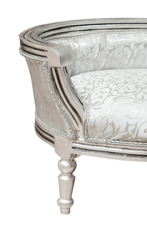 Biscottini POUF CON SCHIENALE STILE FRANCESE LUIGI XVI IN LEGNO MASSELLO DI FAGGIO ARGENTO