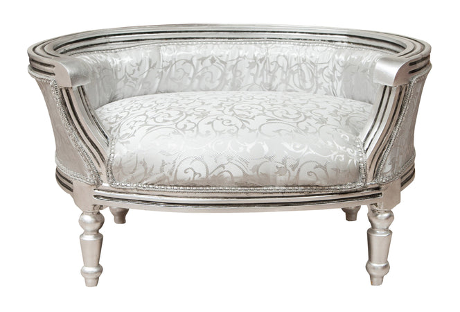 Biscottini Pouf Schienale Luigi XVI Biscottini Legno Faggio Argento Intagliato 74x53x41