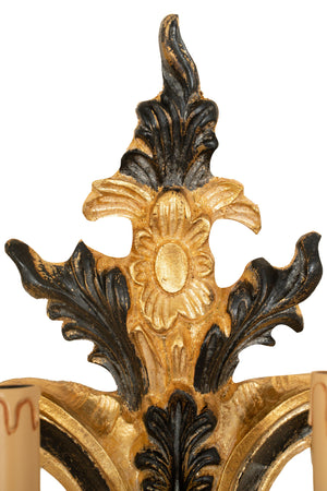 Biscottini Lampada Applique Shabby in legno e ferro finitura foglia oro anticato e nero Made In Italy