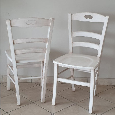 MOBILI 2G - Set 2 sedie legno shabby bianco consumato seduta legno 43x46x89