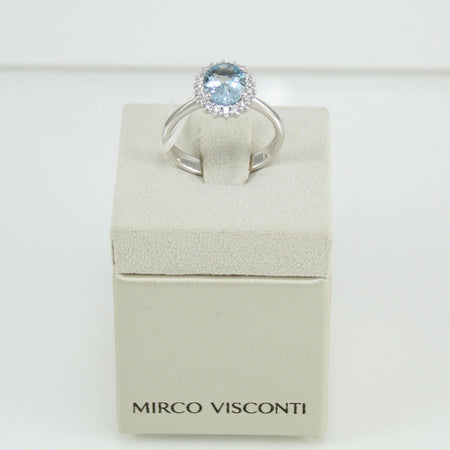 Anello donna classico Mirco Visconti in oro bianco con acquamarina e diamanti