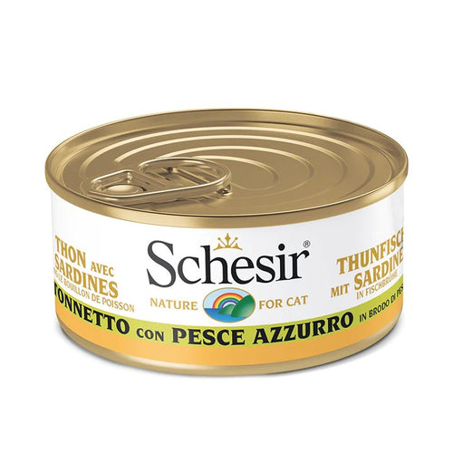Schesir Tonnetto con Pesce Azzurro in Brodo Scatoletta per Gatti Adulti 85gr