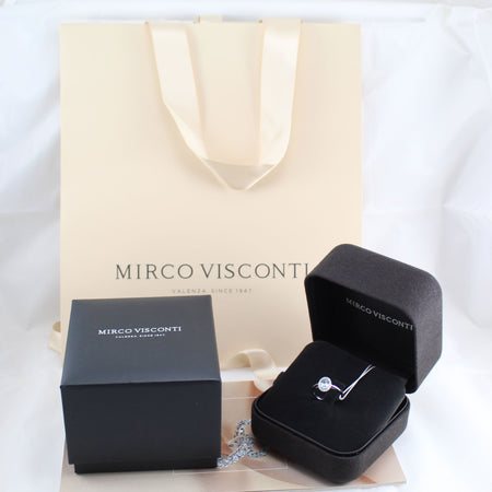 Anello donna classico Mirco Visconti in oro bianco con acquamarina e diamanti