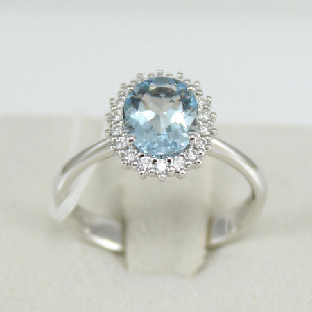 Anello donna classico Mirco Visconti in oro bianco con acquamarina e diamanti