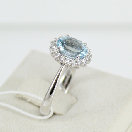 Anello donna classico Mirco Visconti in oro bianco con acquamarina e diamanti