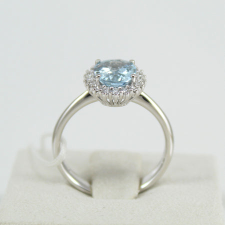 Anello donna classico Mirco Visconti in oro bianco con acquamarina e diamanti
