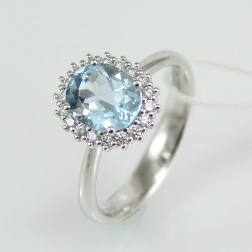 Anello donna classico Mirco Visconti in oro bianco con acquamarina e diamanti