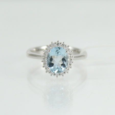 Anello donna classico Mirco Visconti in oro bianco con acquamarina e diamanti