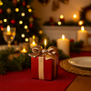 Candela decorativa pacco regalo in cera per decorazioni natalizie