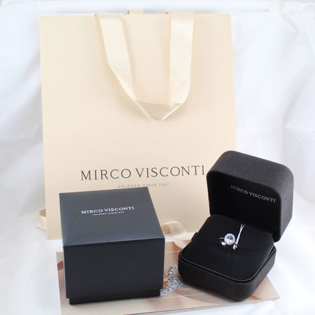 Anello donna classico Mirco Visconti in oro bianco con acquamarina e diamanti