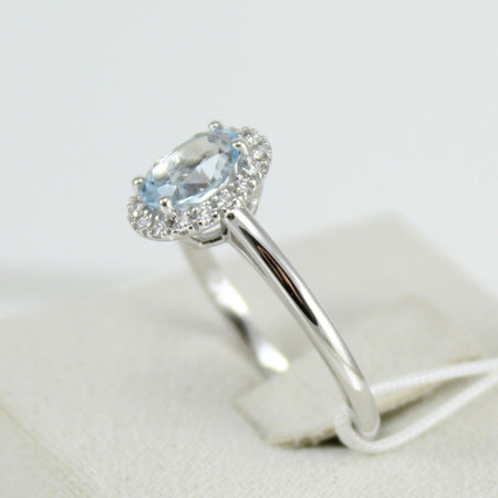 Anello donna classico Mirco Visconti in oro bianco con acquamarina e diamanti