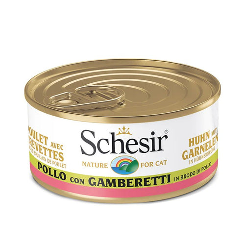 Schesir Pollo con Gamberetti in Brodo Scatoletta per Gatti Adulti 85gr