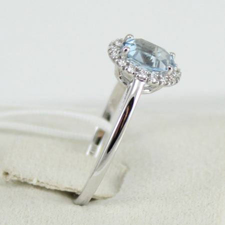 Anello donna classico Mirco Visconti in oro bianco con acquamarina e diamanti