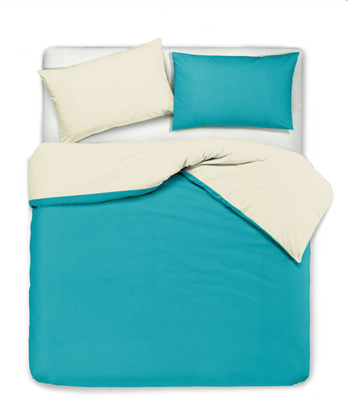 Set copripiumino federe letto bicolor double face parure copripiumino in cotone made in Italy NATURALE/VERDE AZZORRE
