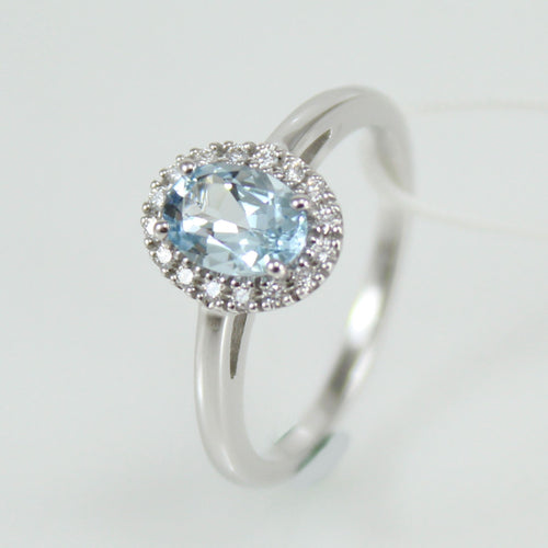 Anello donna classico Mirco Visconti in oro bianco con acquamarina e diamanti