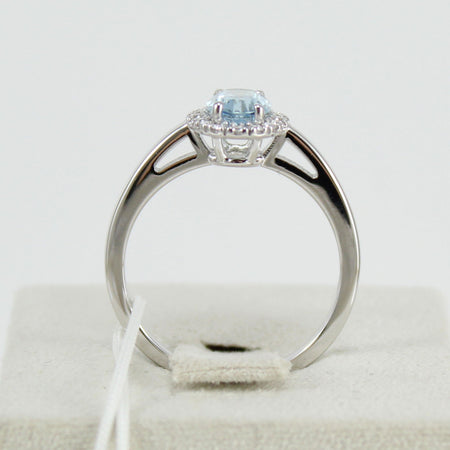 Anello donna classico Mirco Visconti in oro bianco con acquamarina e diamanti