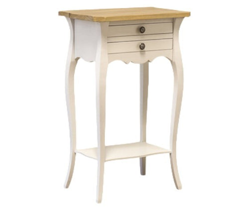 MOBILI 2G - Comodino porta telefono 2 cassetti Legno shabby bianco naturale 45x35x70