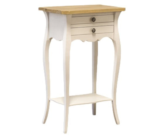 MOBILI 2G - Comodino porta telefono 2 cassetti Legno shabby bianco naturale 45x35x70