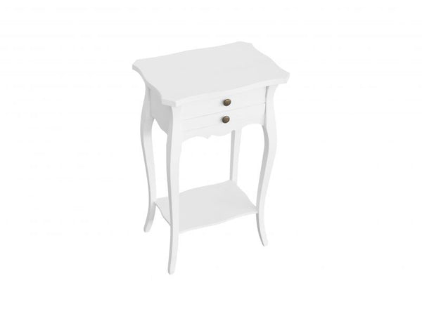 MOBILI 2G - Comodino Porta Telefono 2 Cassetti Legno Shabby Bianco opaco 45x35x70 (1542)