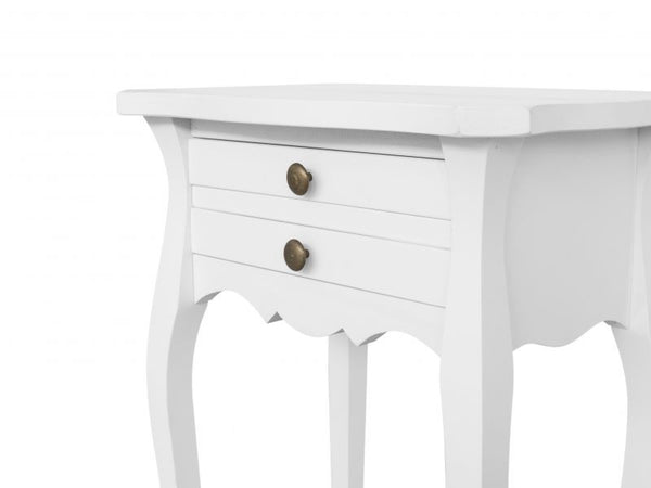 MOBILI 2G - Comodino Porta Telefono 2 Cassetti Legno Shabby Bianco opaco 45x35x70 (1542)