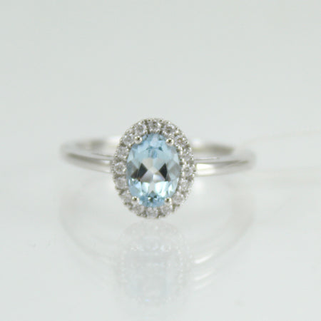 Anello donna classico Mirco Visconti in oro bianco con acquamarina e diamanti