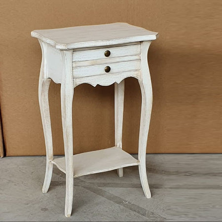 MOBILI 2G - Comodino porta telefono Legno shabby bianco anticato 45x35x70
