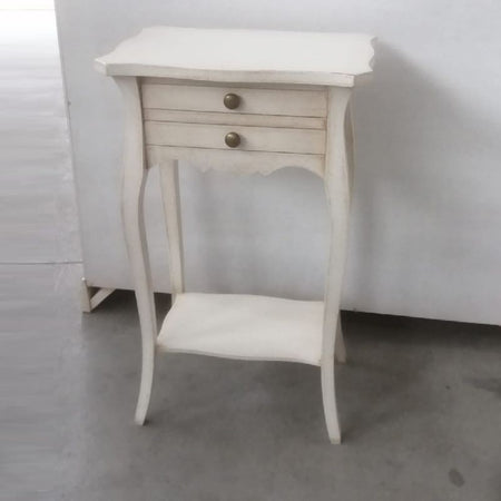 MOBILI 2G - Comodino porta telefono Legno shabby bianco anticato 45x35x70