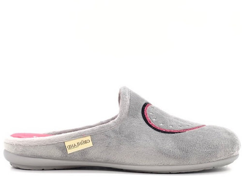 GRUNLAND Ciabatte donna grigie con cuore fucsia