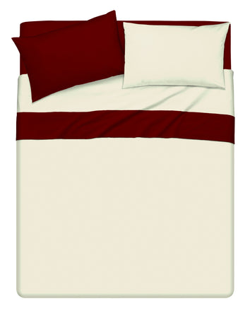 Completo letto lenzuola bicolor in 100% cotone made in Italy NATURALE/BORDEAUX